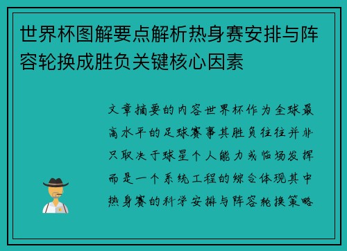 世界杯图解要点解析热身赛安排与阵容轮换成胜负关键核心因素